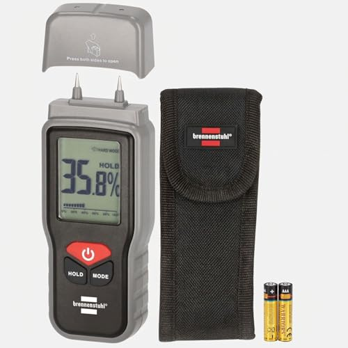 Brennenstuhl Fuktmätare FM-01 (fuktmätare för trä eller byggmaterial, träfuktmätare med LCD-display, Hold-funktion och automatisk avstängning)