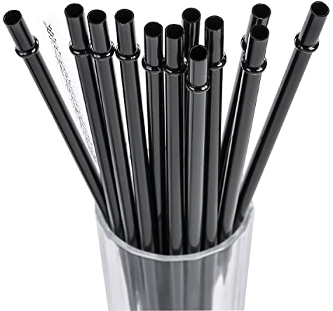 DAKOUFISH 11 Inch Black Reusable Plastic Replacement Drinking Straws Extra Long for 24oz & 40oz Mason Jar Tumblers,Dishwasher Safe,Set of 12 Pcs Straws with Cleaning Brush (11inch,Black)
