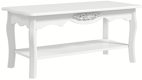 HOMCOM White Coffee Table Wood Cocktail Tea Centre Table with Storage Shelf for Living Room Reception Room, 94L x 44W x 42H cm