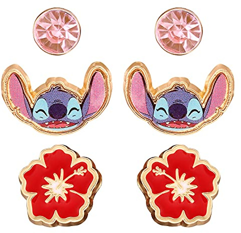 Set 3 Pendientes Stitch Flor