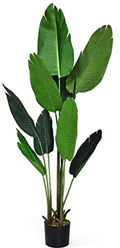 GOPLUS konstträd, konstgjord växt, krukväxt, konstgjord palm, höjd 160 cm, med stabil kruka och 10 stora blad, stor, perfekt för inomhus- och utomhusdekoration, grön