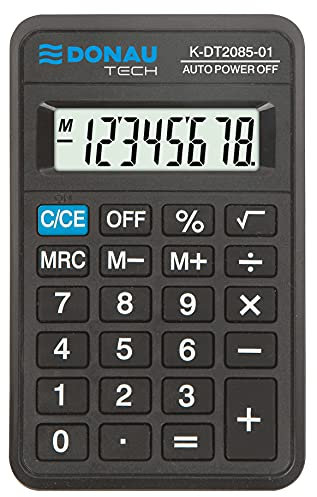 Taschenrechner DONAU TECH/K-DT2085-01 8-Stellig Wurzelfunktion/ 114x69x18mm/ Farbe: Schwarz/Rechner mit 8-stelliger Anzeige/Batteriebetrieb/Kompaktes Design