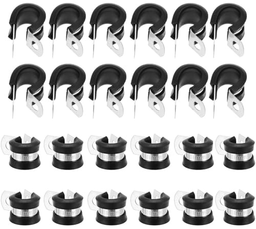 MZMing 24 Pieces Stainless Steel Pipe Clamps Hose Clamp 10mm Rubber Lined P Clips Pipe Clips Durable Cushioned Cable Clamp for Electrical Automotive Tube Pipe Wire Cord Hose Cable