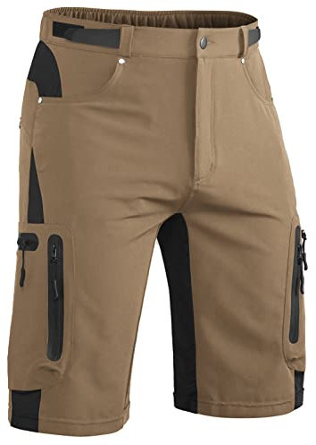 Hiauspor Kurze Hosen Herren, Leichte Wanderhose Atmungsaktiv Schnelltrocknen Cargo Bermuda Shorts Elastische Radlerhose MTB Fahrradhose Outdoorhose Sport Radhose Sommer mit 6 Taschen (Khaki, L)