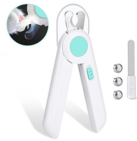 vsshe Nagelknipser mit Led-Licht für Hunde Katzen, 2-in-1 Krallenschere und Hundenagelschleifer mit Nagelfeile und Spritzfest Schutzvorrichtung für Hunde Katzen Kaninchen und Weitere Haustiere -Blau