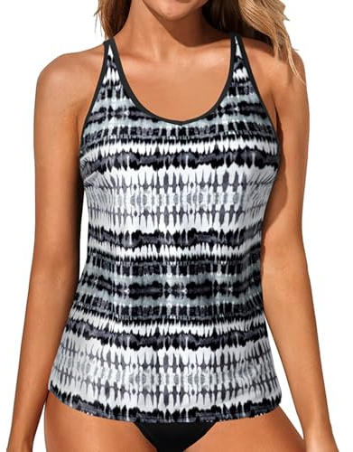 Yonique Womens Tankini Top Only Athletic Swim Top Modest Tankini Swimsuit No Bottom Black and White L