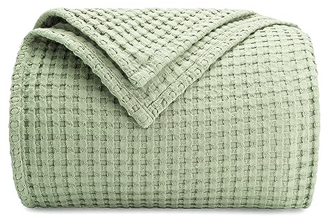 Comfy Cubs Waffle Blanket Twin, 229 cm x 168 cm - Lightweight & Breathable, 100% Cotton Blanket - Soft Waffle Weave for All Seasons - Luxurious & Cozy Layer for Couch, Sofa, or Bed - Sage