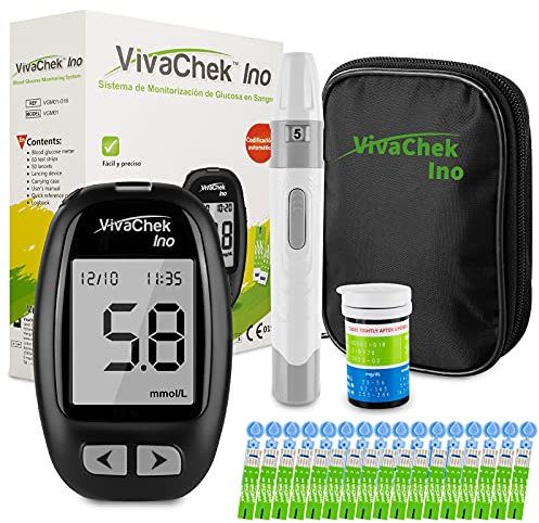 Blood Glucose Monitor Meter, Diabetes Test Kit [2022 Upgrade VivaChek Ino] MicroUSB Data Transmission, 900 Memories, 5 Test Reminders, Hypo and Ketone Warning with 50 Test Strips and 50 Lancets