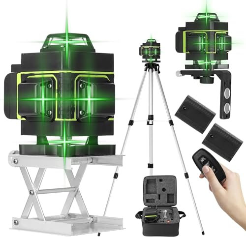 Weytoll Laser Wasserwaage 4D 16 Linien, Kreuzlinienlaser 25M, Level 3° Selbstnivellierende, mit 2 * 3000-mAh-Akku, Handy-Fernbedienung + Fernbedienung +1,2m Stativständer