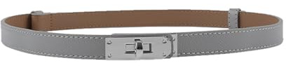 ANHAISHUILV Women's Skinny Leather Belt with Adjustable Silver Turn-Lock Buckle - Ideal for Dresses, Jeans, and Coats, Black, Light Gray/Silver, Standard