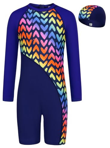GRACE KARIN Kinder Einteiliger Badeanzug mit Rundhalsausschnitt Langärmliger Badeanzug Navy Blau 6 Jahre