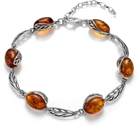 Copal Bracciale In Ambra E Argento Sterling 925 Con Dimensioni Regolabili