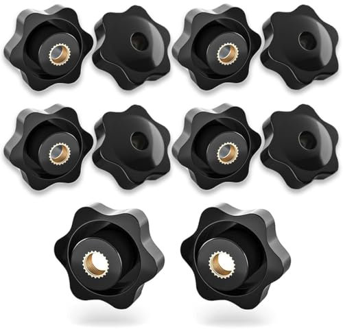 WKRTDY Tuerca de estrella con agujero pasante, 10pcs tuercas M8 con mango de estrella, negro, de plástico, para industria mecánica, muebles y equipos electrónicos