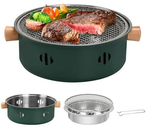 1 st, kolgrill grill, multifunktionellt mini rökfritt grillställ, utomhuscamping runt kol grillgrop set för familjesammankomster och grillfest, kök BBQ tillbehör, grilltillbehör (grön)
