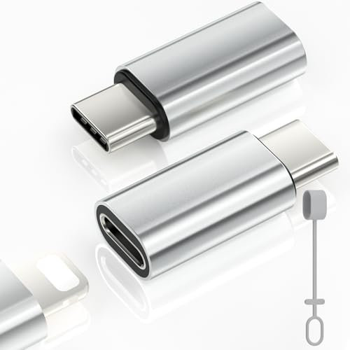 Zestiq Lightning auf USB C Adapter, 2 Stück Adapter Lightning auf USB-C für iPhone 16/16 Pro/16 Pro Max/16 Plus/iPhone 15/iPhone 15 Pro, Galaxy S24/S23, iPad, Nicht für Audio/OTG/Kopfhörer-Silber