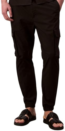 Calvin Klein Uomo Pantaloni Cargo Elastic Ripstop Skinny Fit, Nero (Black), L