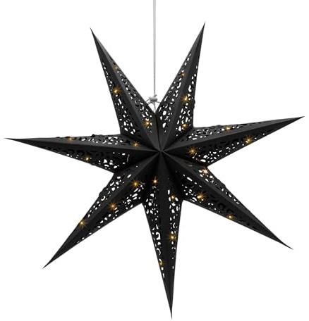 LED-pappersstjärna att hänga i svart – Ø 60 cm – julstjärna dekorativ belysning varm vit – adventsstjärna dekorativ lampa stämningsljus för jul adventsvinter