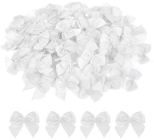 100 lazos pequeños, 2,5 cm, minicinta de raso blanca, lazos prefabricados para manualidades, envoltura de regalos, decoración de bodas, Navidad, fiestas, álbumes de recortes