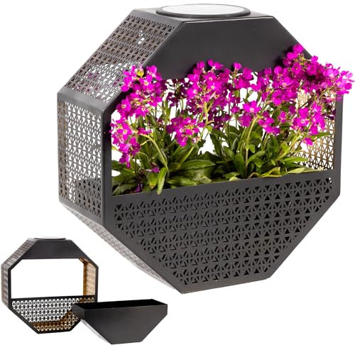 Gadgy Lámpara de Pared Solar con Maceta – Luz Solar de Pared con Jarrón Colgante e Iluminación LED Blanca Cálida – Decoración Resistente a la Intemperie para Balcón, Terraza o Jardín