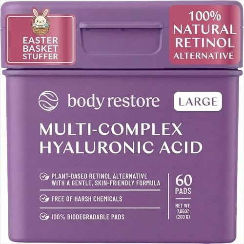Body Restore Bakuchiol Toner Pads 60 Count – Gentle Retinol Alternative for Dark Spots & Wrinkles, Korean Skin Care Exfoliating Pads with Niacinamide, Hyaluronic Acid & Bakuchiol Serum, Anti-Aging