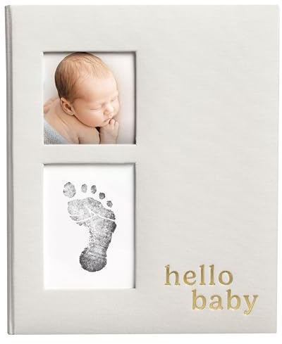 Pearhead Linen Memory Book for Baby Boy or Girl, First 5 Year Baby Book, Monthly Milsetone Scrapbook and Photo Album, My Baby Book