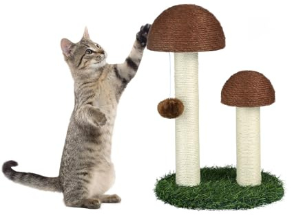Tiragraffi per gatto - Palo Sisal da artigliare, a forma di fungo, per gattini, 47 cm, colore: Marrone
