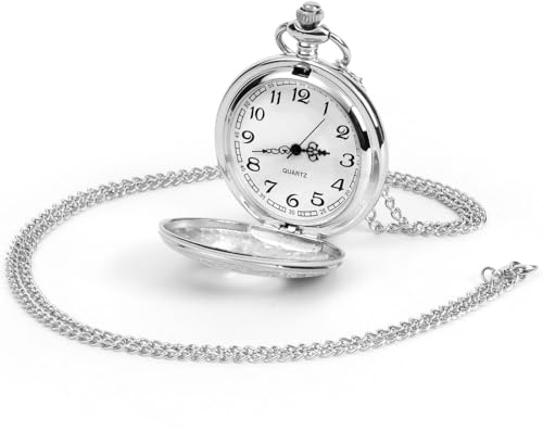 OFFCUP Modern Quartz Pocket Watch with Chain, Vintage Pocket Fob Watches for Men, Roman Numerals Stylish Design for Birthday, Anniversary, Christmas, Father's Day