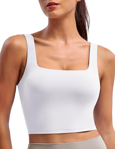 BAYDI Clouduxi dam sport bh fyrkantig hals crop toppar vadderad utan bygel yoga tank topp fitness träning sport bh, Vit, M