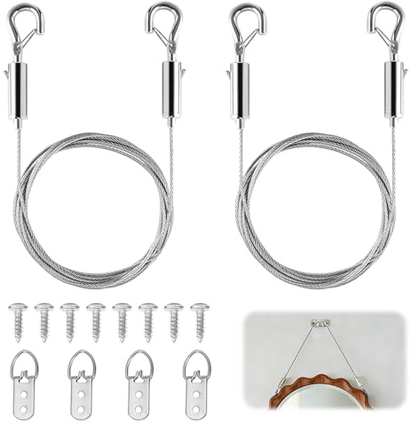wilcractk Alambre Colgante para Colgar Cuadros Pinturas Fotos con Cables de Acero Ajustables 2 m Plateado / Kit de Suspensión para Marcos, Lámparas y Exhibiciones