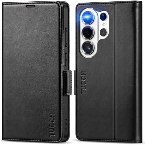 TUCCH foliofodral kompatibelt med Galaxy S26 Ultra, svart | magnetiskt plånboksfodral i PU-läder med [stötdämpande TPU][RFID-] kortfack och stativ, skyddande