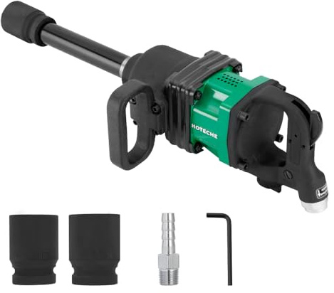 Hoteche 1-Inch Air Impact Wrench Kit, 2211 ft-lbs Heavy Duty Pneumatic Impact Gun, Twin Hammer Mechanism, Truck Tire Tool with Sockets for Semi-Truck, RV, and Industrial Use