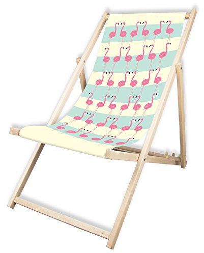MultiBrands® Liegestuhl, Holz, ohne Armlehne, klappbar, Flamingo