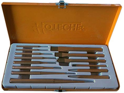 Topolenashop SET 14 SCALPELLI CACCIASPINE SCALPELLO PUNZONI BULINO PIATTI PUNTE ACCIAIO PER MECCANICI MURATORE CUSTODIA ROBUSTA