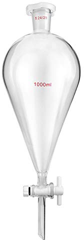 QWORK® Separattratt glas, borosilikatglas 1 000 ml, separator funnel laboratorietratt med glas avstängningsventil 24/29 kontakt och PTFE-avstängningsventil