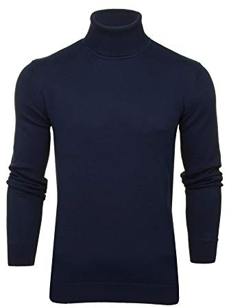 Xact Pull à Col Roulé Homme, 100% Coton Naturel Respirant, Pull Maille Fine Tricot Slim Fit Manches Longues, Pull Chaud Décontracté ou Élégant pour Automne Hiver (Navy) XL