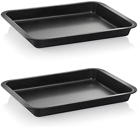 Grizzly 2 x ugnsform, stor och platt, non-stick-belagd, med handtagskant, kan även användas som lasagneform, gryta eller kakplåt