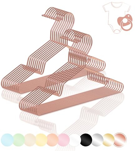ROW&LINE® – Grucce per bambini (30 cm) – 20 pezzi (oro rosa) – salvaspazio per neonati – Resistenti per indumenti pesanti – Grucce in filo metallico per organizzazione e aspetto uniforme nell'armadio