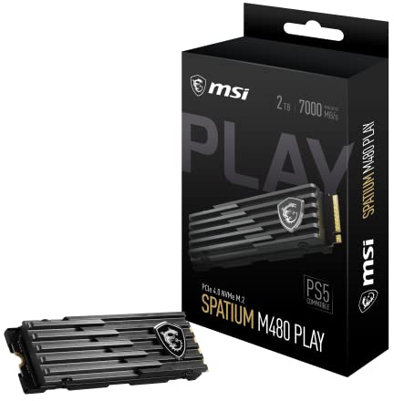 MSI SPATIUM M480 PCIe 4.0 NVMe M.2 2TB Play Disco Duro SSD, de 2TB (Gen4x4, 1.4, Tamaño 80.40mm x 24.00mm x 10.70mm, Lectura 7000 MB/s, Escritura 6800 MB/s), Compatible con PS5, Negro