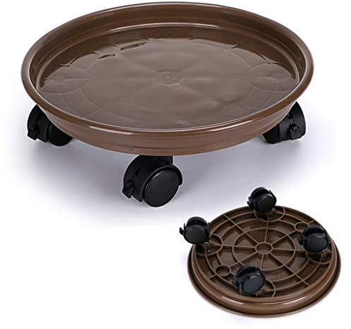 Skelang Carrito para Plantas con Ruedas 30 cm, Soporte para Plantas con Ruedas, Soporte para macetas con Rueda Universal para Plantas de Interior y Exterior, Capacidad de Carga 56 kg, marrón