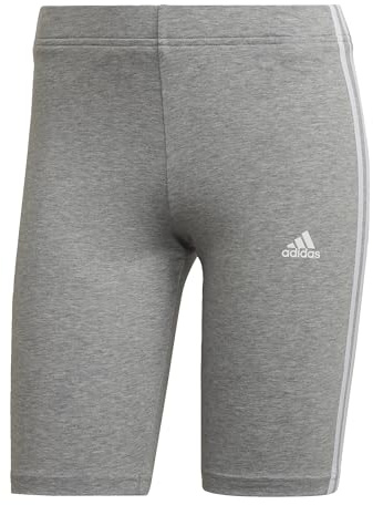 adidas Damen Essentials 3-Stripes Bike Shorts, Medium Grey Heather/White, XS