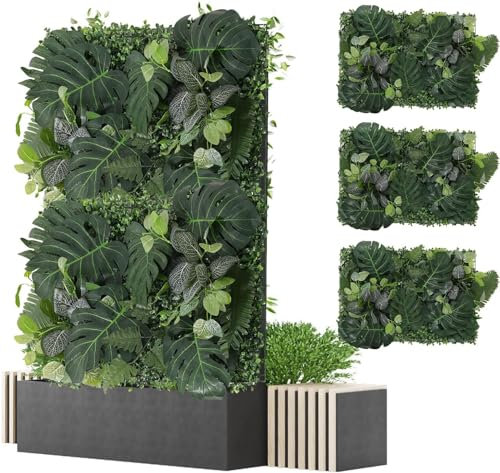 Warmiehomy Lot de 3 panneaux muraux de plantes artificielles de 40 x 60 cm, fausse haie persistante, clôture de jardin, intimité, décoration à faire soi-même pour intérieur et extérieur, chambre à