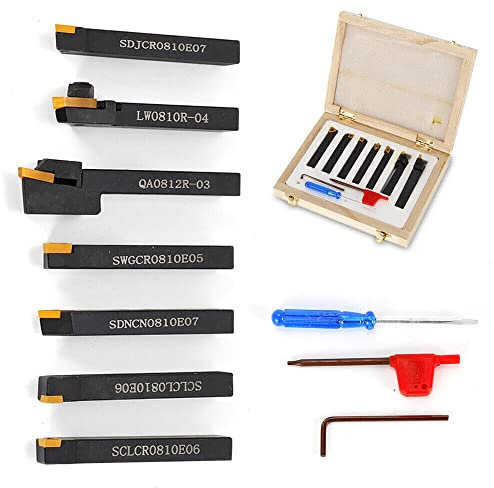 Kaichenyt Drehstahl Satz, Drehmeissel Mit Wendeplatte Drehstahl 8mm Klemmhalter Drehmeißel Satz 7pcs Wendeschneidplatt für Drehmaschinen