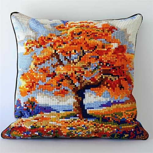 Lfynior Kreuzstich Kissen Set Vorgedruckt Baum Stickkissen zum Selbersticken 45X45cm Stickpackung Stickset Kreuzstich Kissen zum Basteln Stickkissen Stickpackung mit Vorgedruckt Kreuzstichmotiv