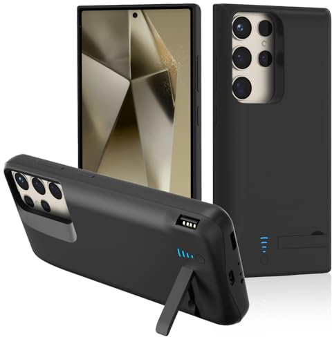 Gladgogo Akku Hülle für Samsung Galaxy S24 Ultra(5000mAh 6.8Zoll), Akkuhülle mit Ständer und hoher Kapazität,Schnellladbarer Akku mit USB-C, Tragbares Batterieladegerät Hülle Ladehülle Akku, Schwarz