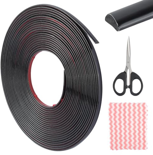 Bordure de carrelage flexible avec ciseaux et chiffon de nettoyage en PVC noir brillant pour bords de carrelage, plafonds, dosserets (8 mm x 10 m)