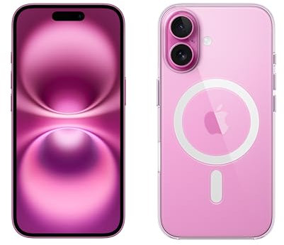 Apple iPhone 16 (256 GB) - Rosa + Funda Transparente con MagSafe