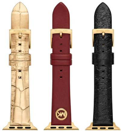 Michael Kors Damen-Geschenkset Apple Watch Bänder 38 mm 40 mm 41 mm 42 mm 44 mm 45 mm Leder schwarz rot goldfarben, MKS8066SET