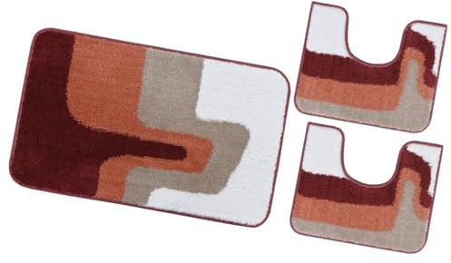 emmevi Alfombra de baño - Juego de 3 unidades - Suave Shaggy Absorbente Antideslizante Lavable Tierra