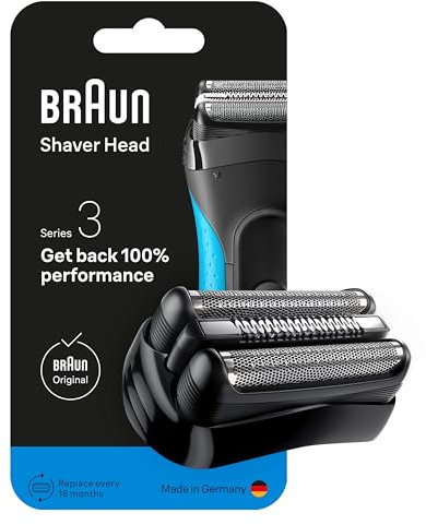 Braun Series 3 Elektrorasierer Scherkopf 21B – ORIGINAL Ersatzscherteil und Rasierer Zubehör – Made in Germany, Kompatibel mit allen Braun Series 3 Rasierern – Schwarz
