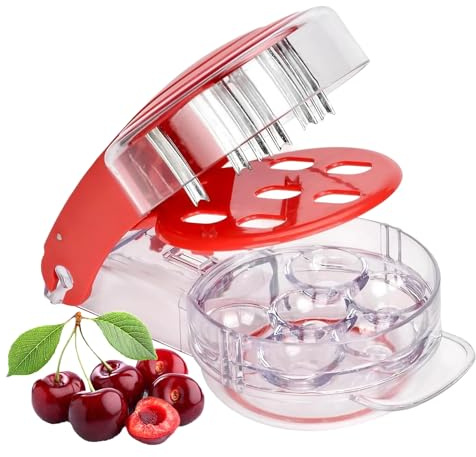 Cherry Pitter, Multiple Cherry Stone Remover Tool with Easy to Press Design, Olive Pitter, Effortlessly Pits 6 Cherries Seeds, Ideal for Home Kitchen, Baking, Jam Making